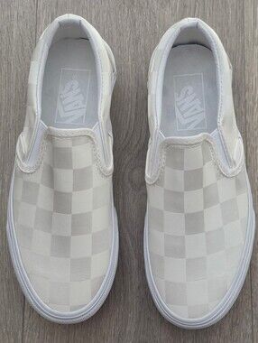 Vans Classic Slip On Satin White Stackform Platform Checkerboard Women's Sizes